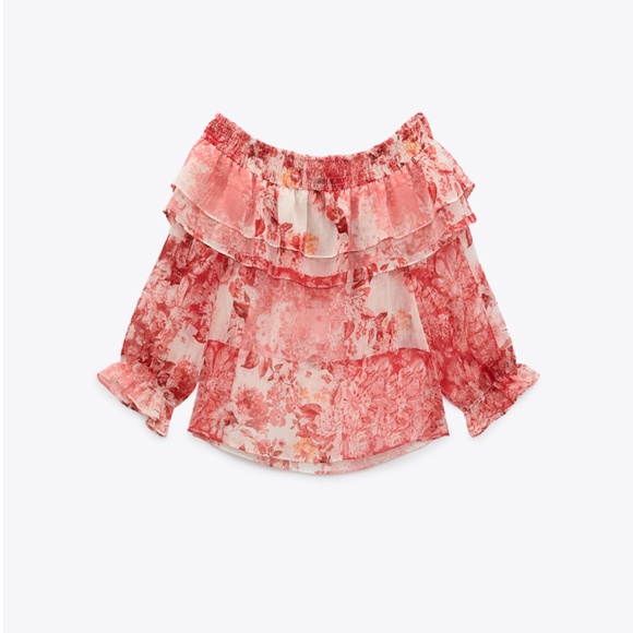 ZARA PRINTED RUFFLED TOP - Picture 7 of 10